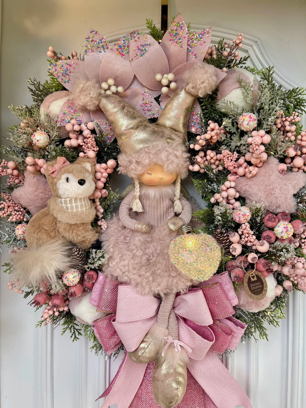 Guirlanda De Natal Menina C/ Raposa 65cm C/ Led