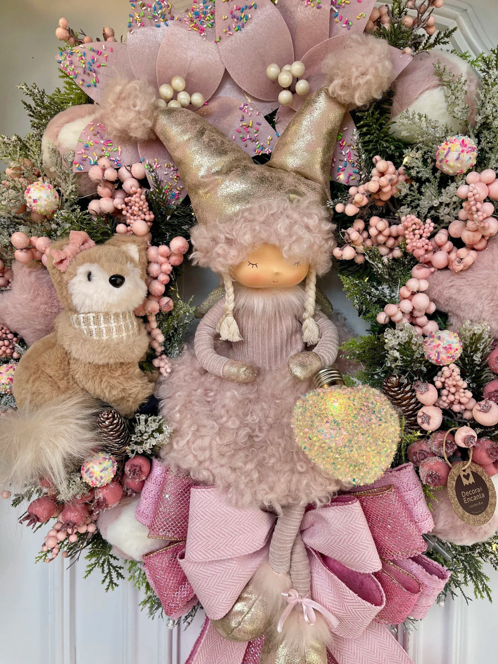 Guirlanda De Natal Menina C/ Raposa 65cm C/ Led