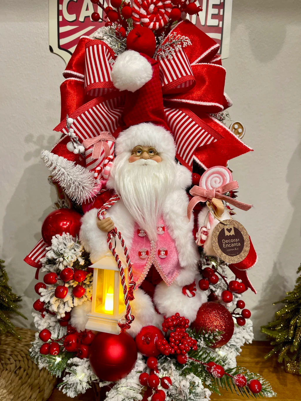 Árvore De Natal Decorada 70cm C/ Led Candy Cane