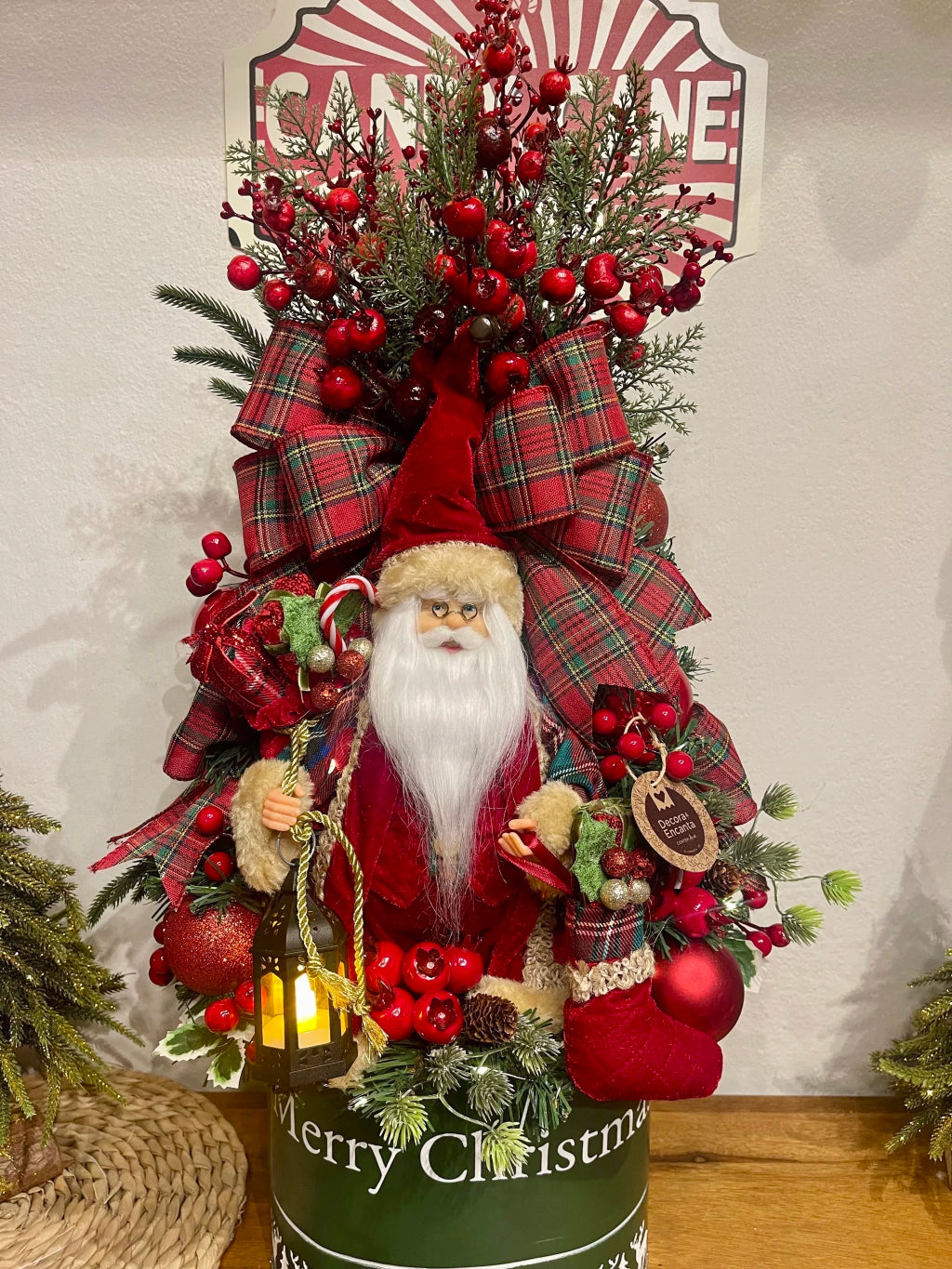 Árvore De Natal Decorada 70cm C/ Led Xadrez