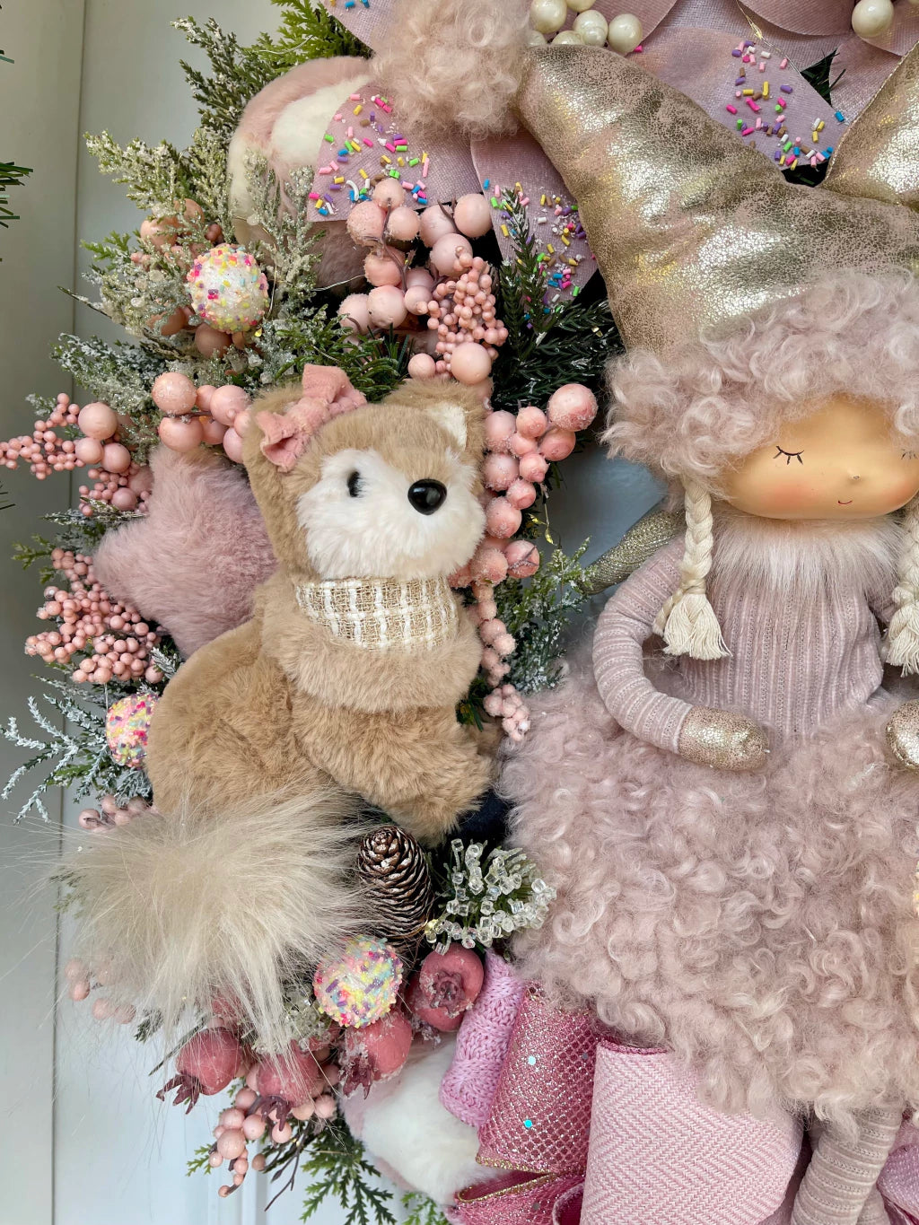 Guirlanda De Natal Menina C/ Raposa 65cm C/ Led