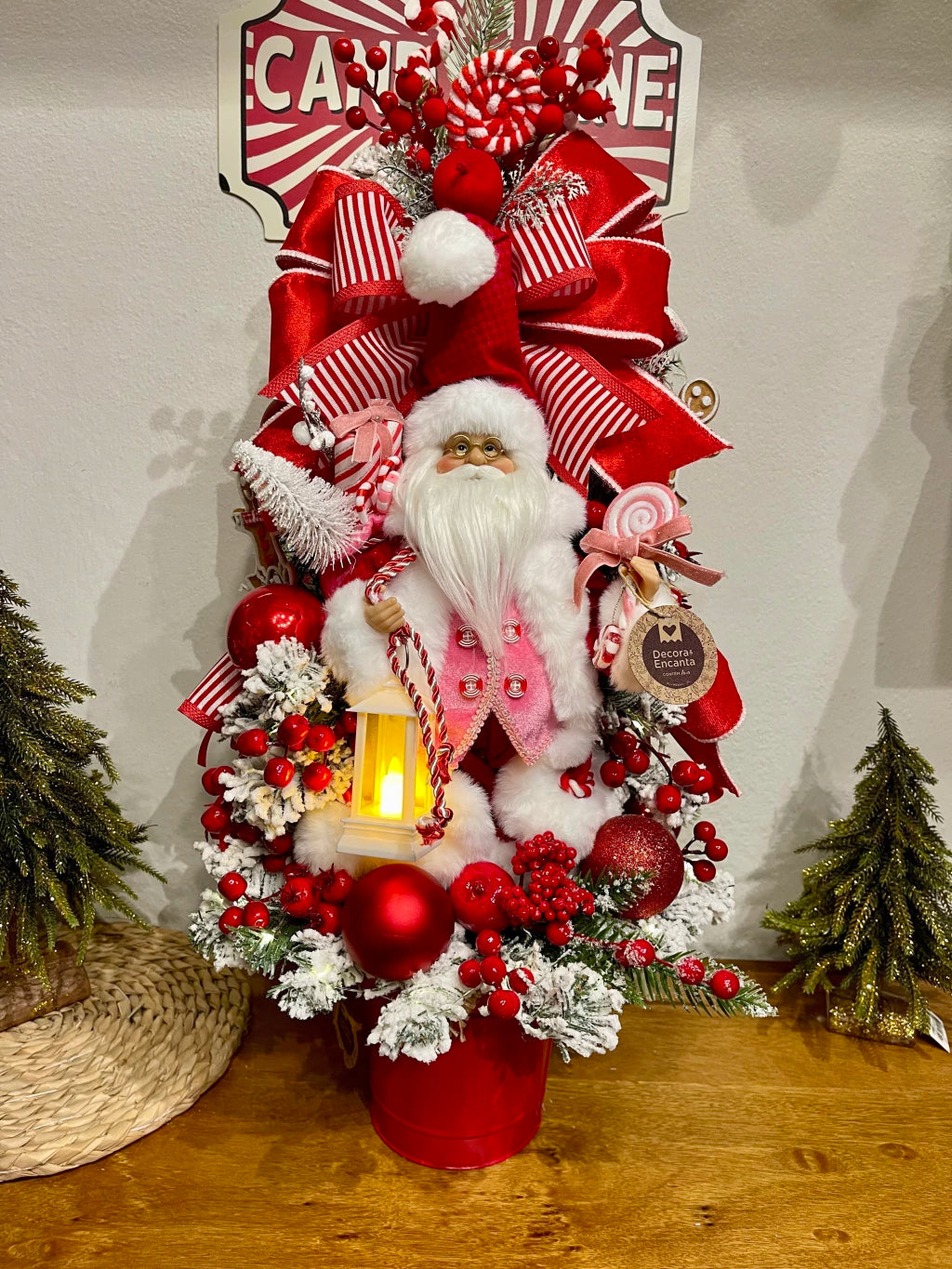 Árvore De Natal Decorada 70cm C/ Led Candy Cane