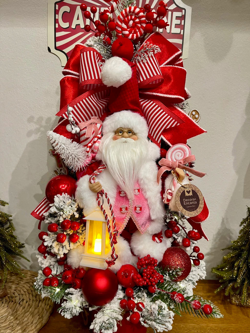 Árvore De Natal Decorada 70cm C/ Led Candy Cane