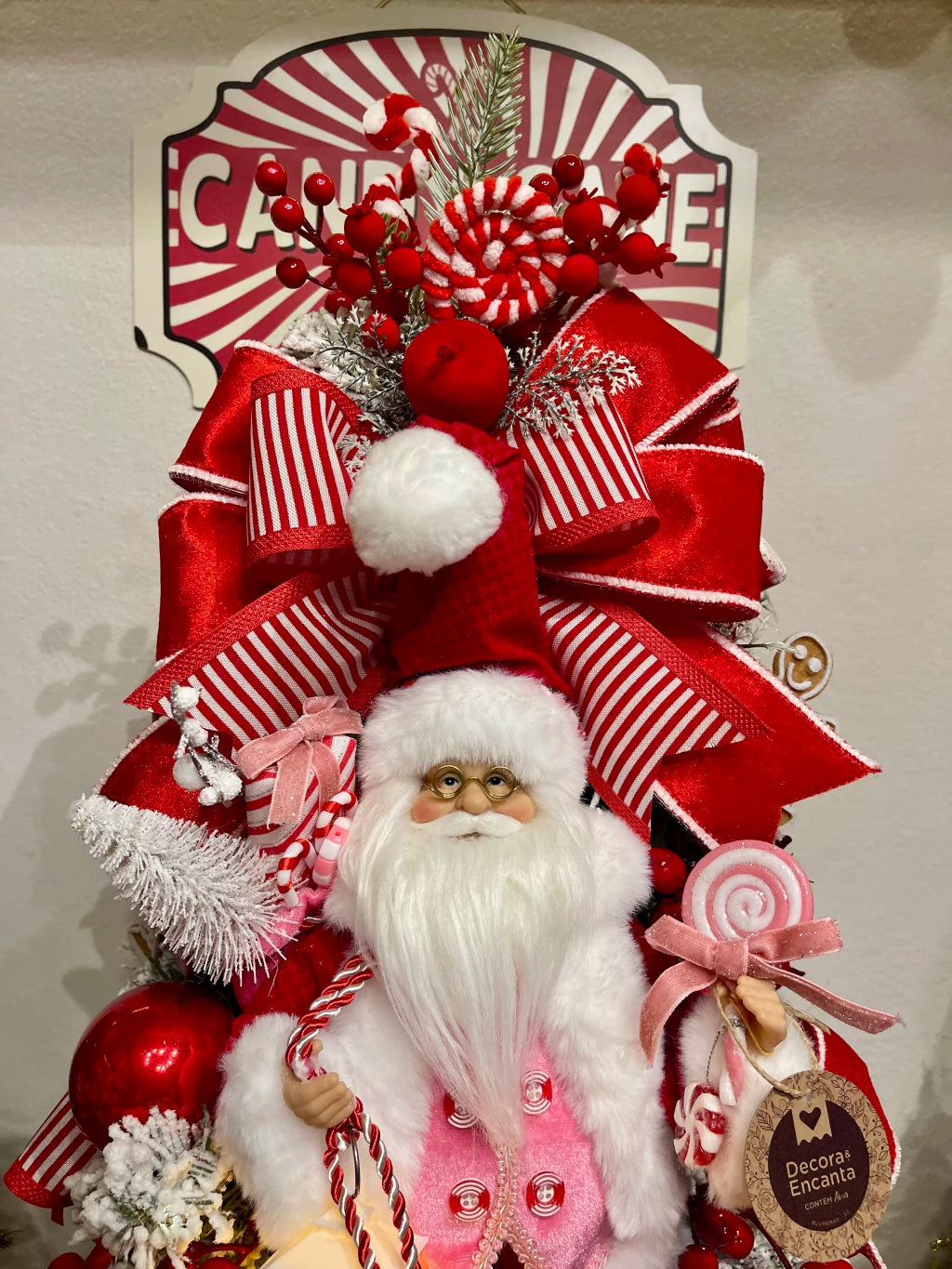 Árvore De Natal Decorada 70cm C/ Led Candy Cane