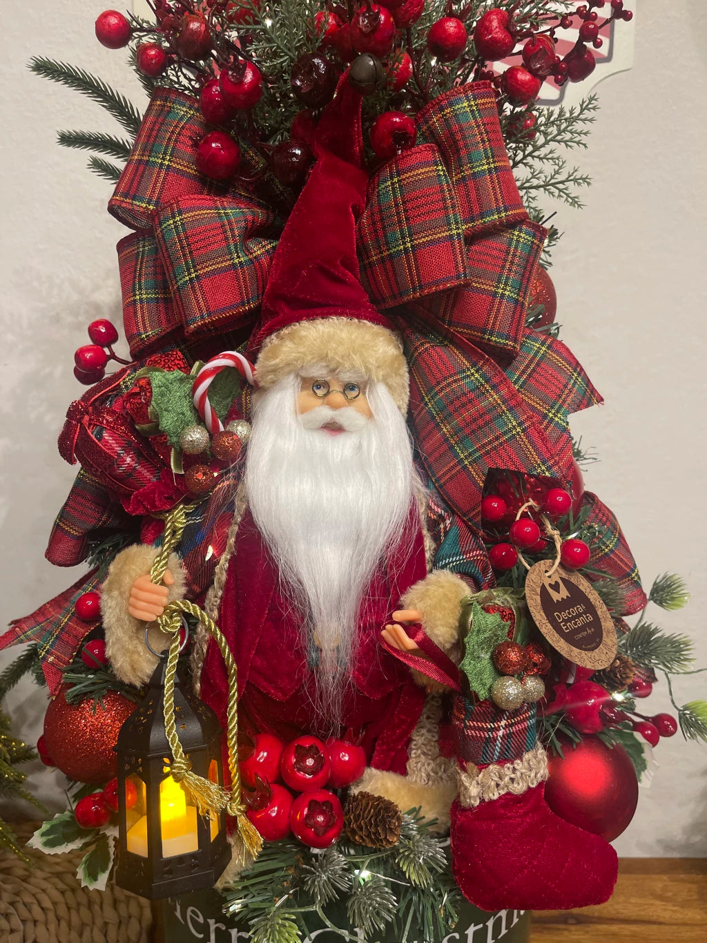 Árvore De Natal Decorada 70cm C/ Led Xadrez